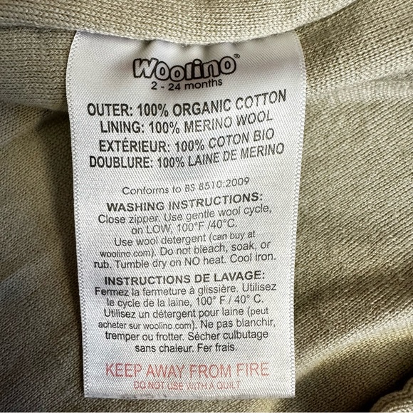 Woolino Sleep Sack 100% Organic Cotton Merino Wool Lining Sheep Print 2-24M - Picture 5 of 8